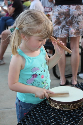 Catie rocking the tambourine at drum night