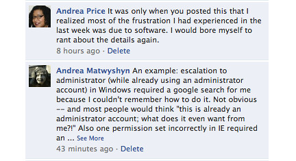 Facebook comments from Andrea Price and Andrea Matwyshyn