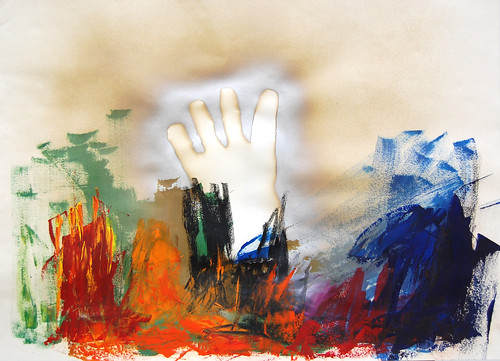hans ast, ohne titel, 2009, l, acryl, lack, wachs auf papier, 50 x 70 cm