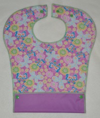 Purple Butterfly/Flower Toddler Pocket Bib with PUL backing