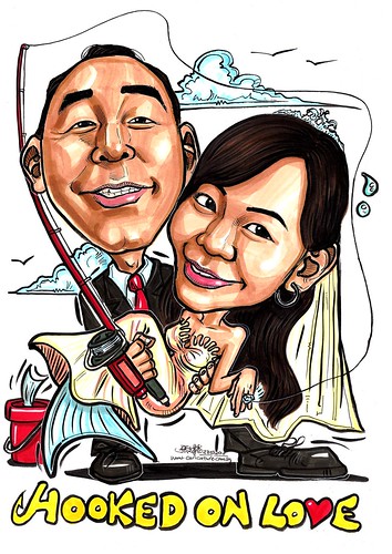 Wedding couple caricatures Hooked on Love A3