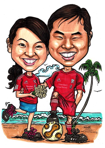 Liverpool couple caricatures @ beach A3
