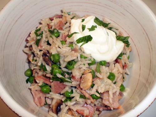 Caramelised onion and bacon pilaf