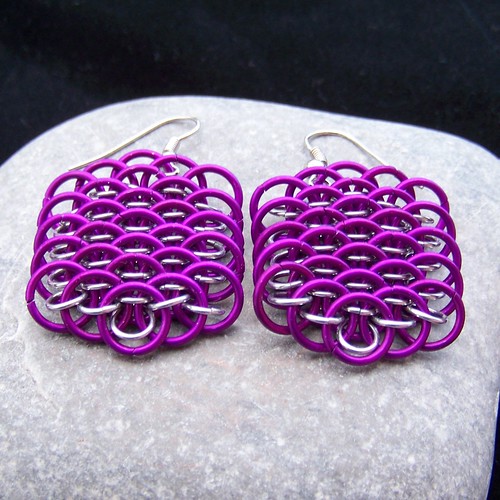 Purple and silver aluminium dragonscale earrings