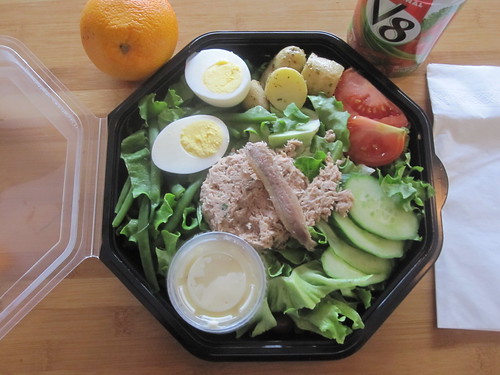 Niçoise salad and V8 from Cartet - $10.50, free orange from the bistro