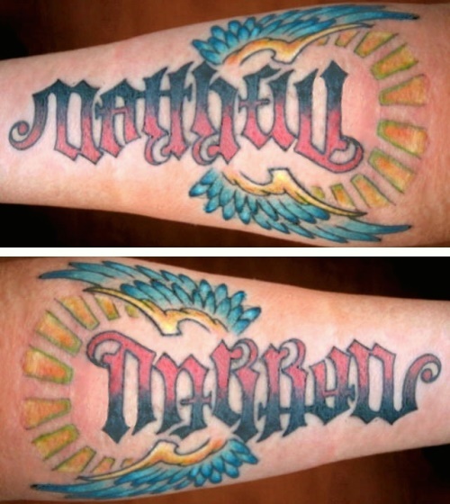 "Matthew" & "Darron" Ambigram Tattoo