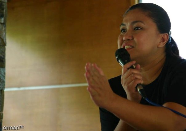 "PHOTO-JOURNALIST AND BLOGGER JOJIE ALCANTARA DEMONSTRATING HER KARATE CHOP RESERVED FOR SLEEPING PARTICIPANTS"