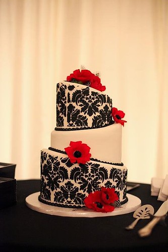 damask wedding cake with fresh flowers by Retro Bakery in Las Vegas