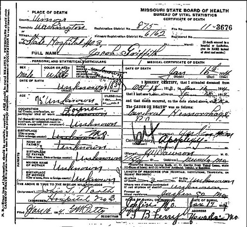 Jake Griffith's death certificate.
