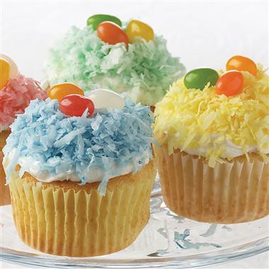 easter cupcakes for kids. For a fun Easter activity, set out baked cupcakes, bags of tinted coconut and assorted candies. Kids of all ages will have lots of fun decorating the