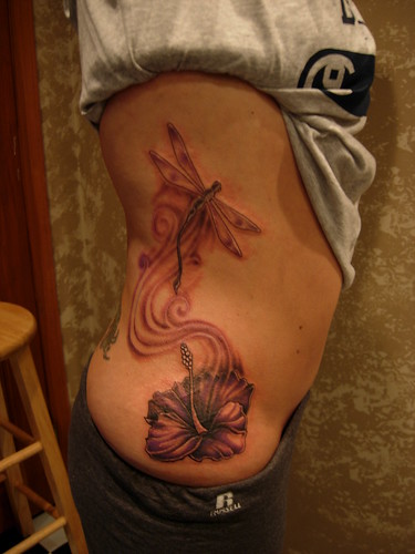 hibiskus tattoo. Dragonfly and hibiskus tattoo