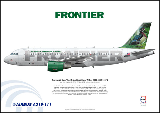 Frontier Airlines "Woody the Wood Duck" Airbus A319-111 N902FR