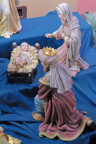 Nativity figures at Saint Joseph Roman Catholic Church, in Manchester, Missouri, USA