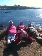 Kids looking at cove beyond Kettle Cove