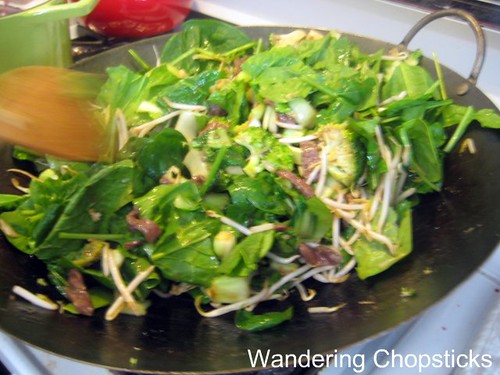 Banh Uot Xao Bo (Vietnamese Wet Rice Noodle Sheet Stir-fry) with Beef, Bok Choy, Broccoli, Bean Sprouts, and Spinach 6