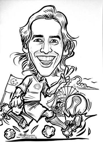 Soccer caricature in ink for Shell