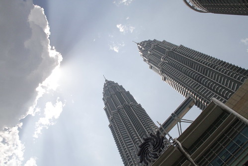 Petronas twin towers bathed in sunlight