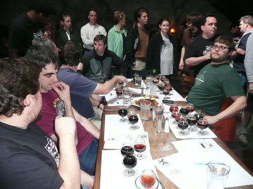 Tables filled with sheets of barleywine while the line for beer behind snaked from the bar