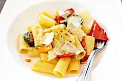 Grilled vegetable pasta sauteed with garlic and flambeed with vodka, The White Rabbit, Dempsey