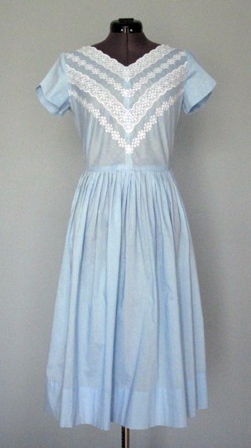 1960s Blue Embroidered Dress