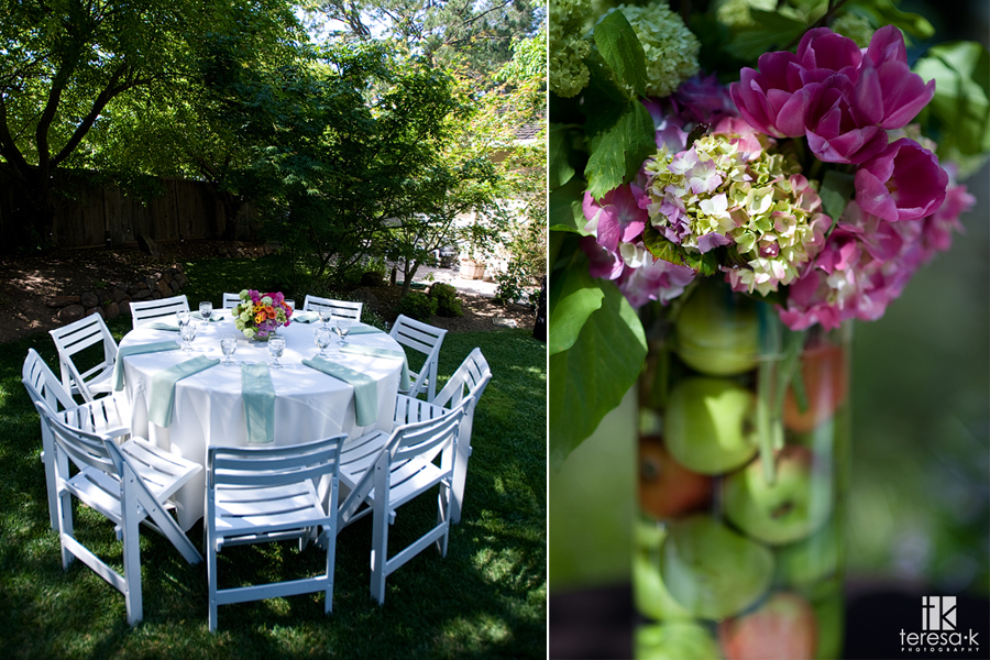 Elegant backyard reception in Saratoga by Teresa K photography, Northern California Wedding photographer