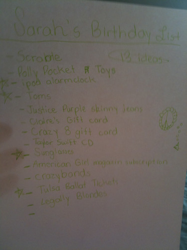 Sarah's birthday list