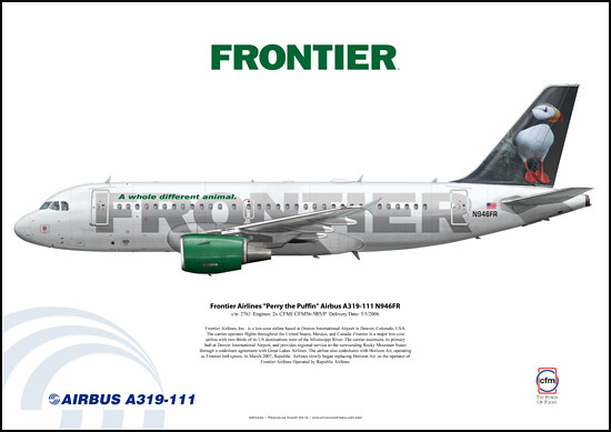 Frontier Airlines "Perry the Puffin" Airbus A319-111 N946FR