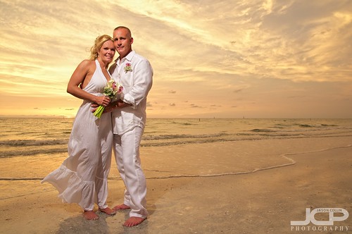 Golden Sand Key Beach Sunset Wedding Couple by Jason Collin