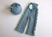 Love is... Bear Ears on your newborn - cabled longies & knit hat- newborn *$0.01 shipping*