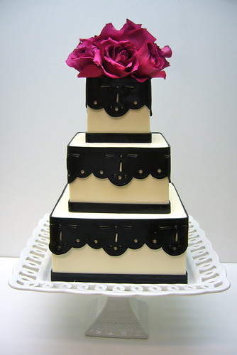 Black eyelet lace wedding cake