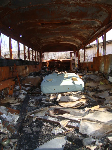 Burned out school bus