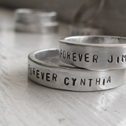 Rustic Sterling Silver Personalized Wedding Band Set of Two