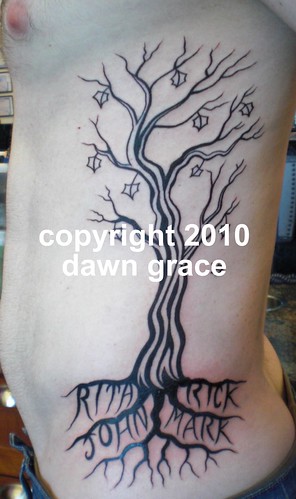 Black family tree tattoo by Dawn Grace. Please do not steal my photos.