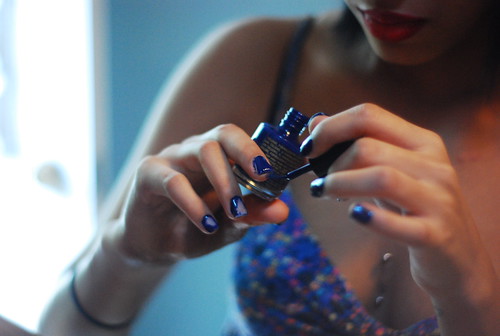 Blue nail art girl manicure design 