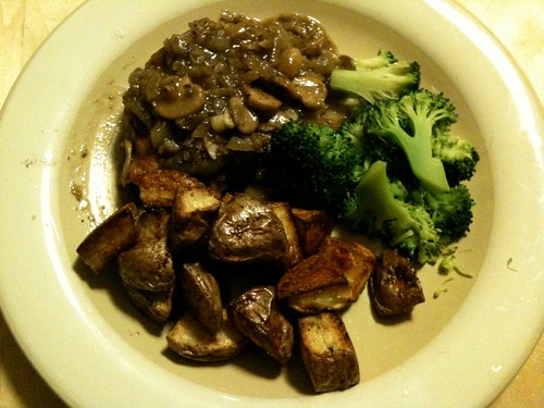 Recipe Project #3: smothered pork chops, roasted potatoes with Hungarian paprika, broccoli