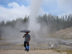 Tim shows why you always need an umbrella with you in Yellowstone.