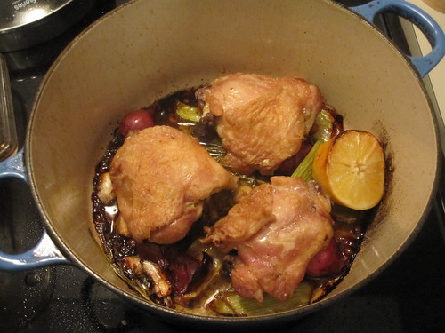 Rosted chicken thighs (rosemary, garlic, celery, red onion)