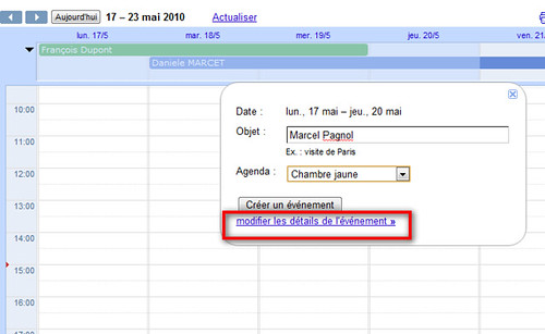 Google agenda details evenement