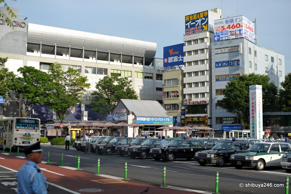 As with most country stations in Japan, there is a line up of taxis waiting to take you wherever you want.