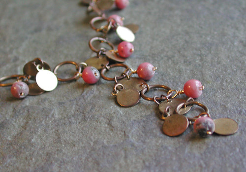 Rhodonite and Brass Steampunk Y Necklace