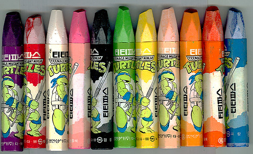 티티파스 TITI PAZ    - 닌자 거북이 "Teenage Mutant Ninja Turtles" 18 색, count Oil Pastel Set  // Korea  .. pastel samples (( 1990 ))