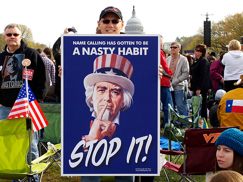 "Chamomile Tea Party Poster at Rally for Sanity"