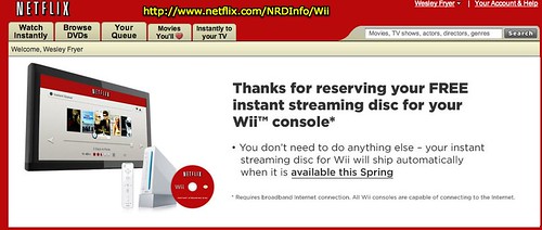 Netflix FREE instant streaming disc for Wii
