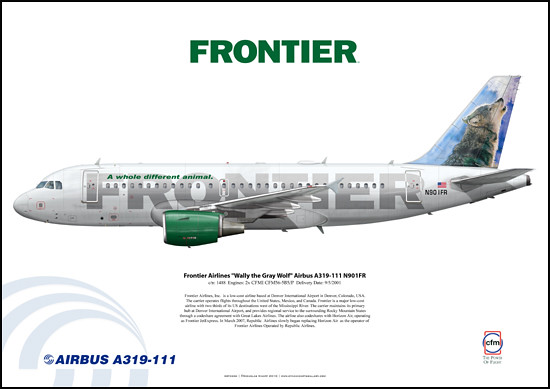 Frontier Airlines "Wally the Gray Wolf" Airbus A319-111 N901FR