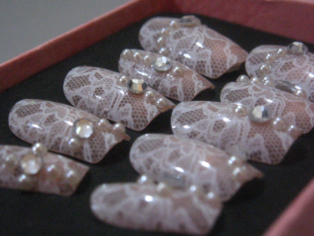 Wedding nail art with genuine Swarovski crystals