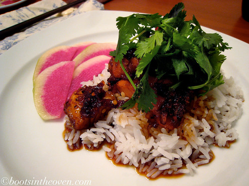  (Red)fish fillets in caramel with watermelon radish 