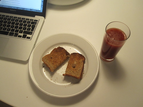 Cheese toast, tomato juice