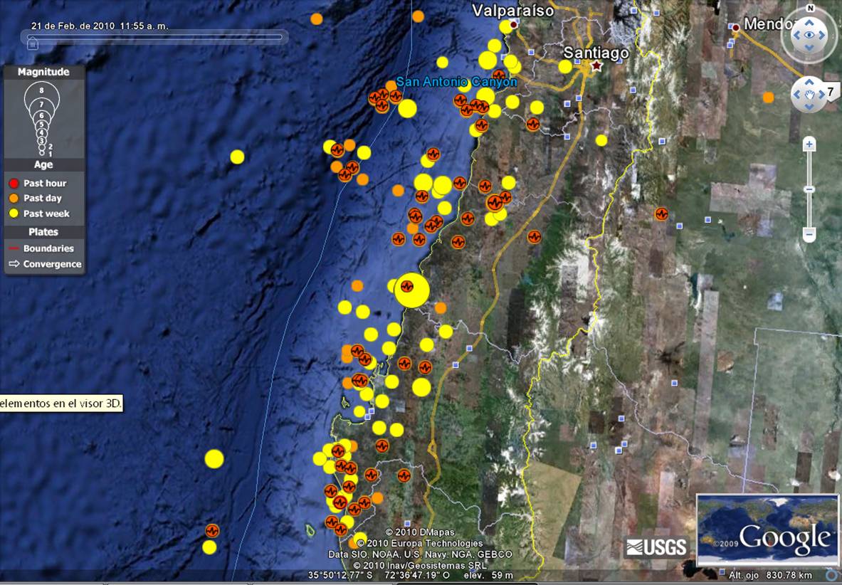 Mapa Terremotos Chile (c) Google Earth