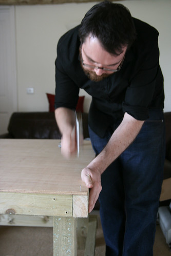 Attaching the plywood tabletop
