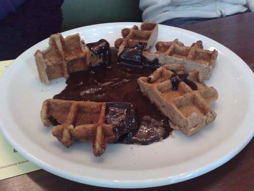 Belgian waffles with chocolate sauce
